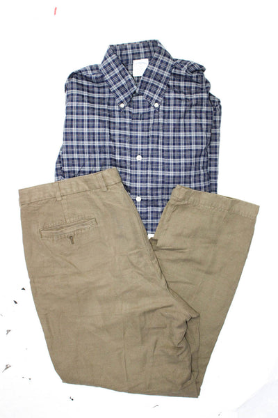 Brooks Brothers Men's Plaid Shirt Linen Pants Blue Beige Size M 40 Lot 2