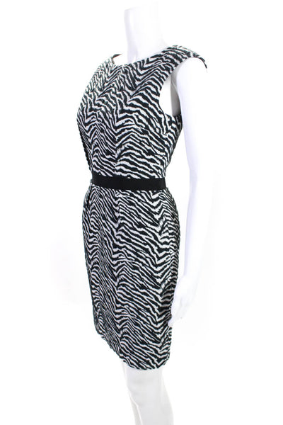 Searle Women's Zebra Sleeveless Crew Neck Midi Pencil Dress Black Size 2