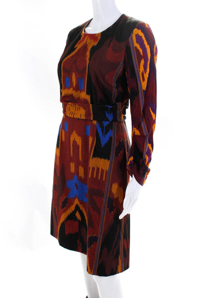 Kobi Halperin Womens Abstract Print Long Sleeve Midi Dress Multicolor Size 4