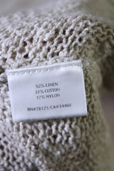 Eileen Fisher Petites Womens Linen Knit Open Front Cardigan Beige Size PM