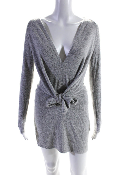 Free People Womens Solid Tie Wrap Long Sleeve V Neck Sheath Dress Gray Size S