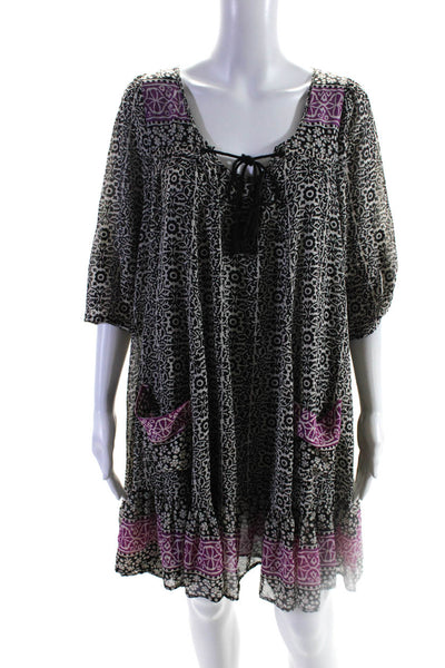 Free People Womens Abstract Quarter Sleeve Tassel Tunic Dress Multicolor Size M
