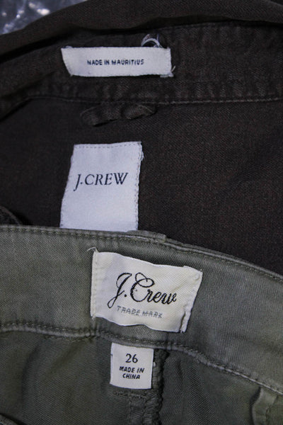 J Crew Womens Solid Cotton Button Down Shirt Pants Green Brown Size 26/L Lot 2