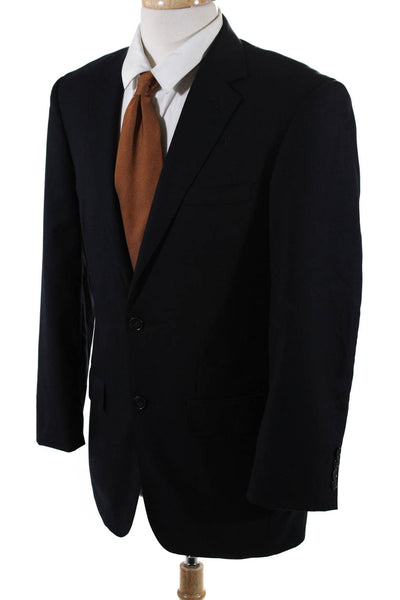 Jhane Barnes Mens Two Button Notched Lapel Blazer Jacket Navy Blue Wool Size 38R