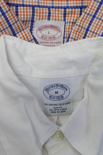 Brooks Brothers Mens Plaid Button Down Shirts Orange Blue White Size L M Lot 2