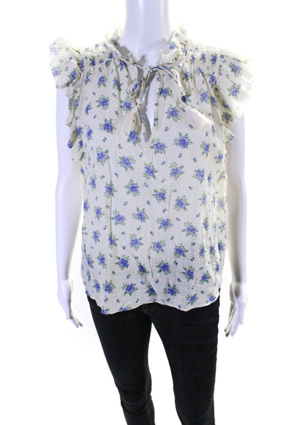 We're All Pretty Girls Women's Cotton Floral Print V Neck Blouse Ivory Size M