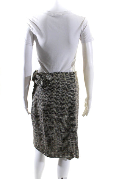 Badgley Mischka Womens Abstract Print Bow Waist Pencil Skirt Multi Colored Size