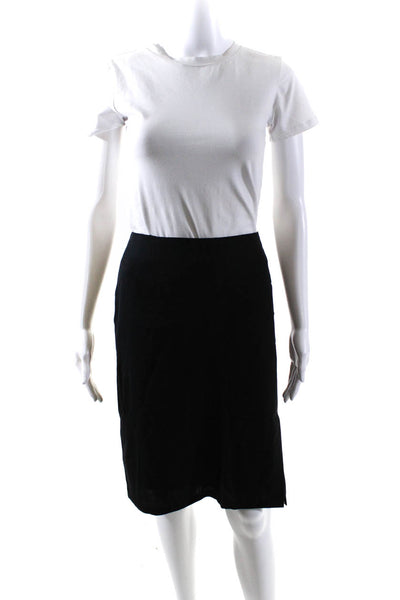 Oscar Oscar de la Renta Womens Front Slit Skirt Black Wool Size 14