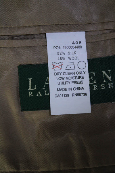 Lauren Ralph Lauren Mens Silk Houndstooth Print Two Button Blazer Brown Size 40R
