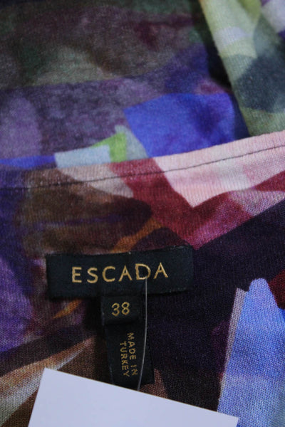 Escada Womens Abstract Jersey Long Sleeve Cowl Neck Midi Dress Multi Size EU 38