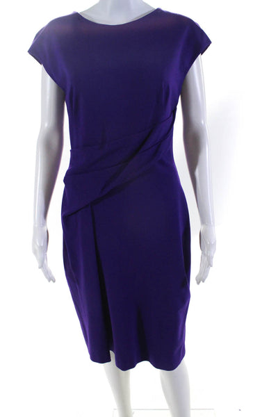 Escada Womens Ruched Ponte Sleeveless Midi Sheath Dress Purple Size EU 38