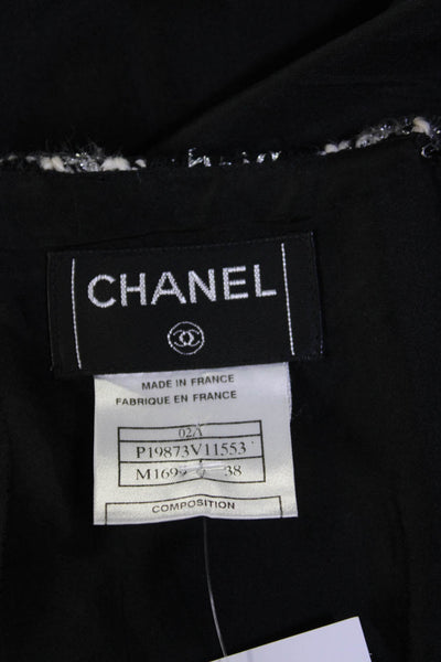 Chanel Womens 02A Vintage Metallic Chevron Midi Skirt Black Silver Size FR 38