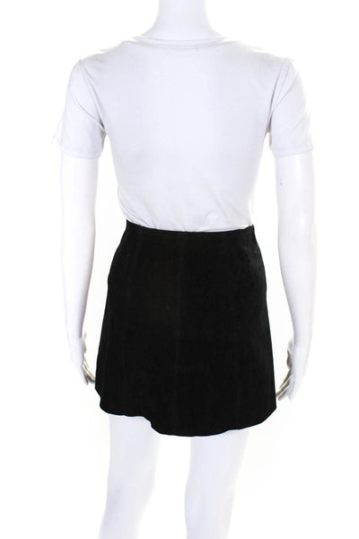 Topshop Women's Suede Button Up Lined Mini Skirt Black Size 4