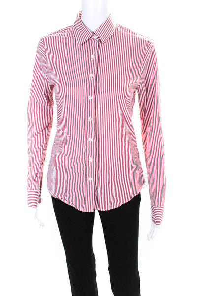 The Shirt Womens Striped Long Sleeve Casual Button Down Dress Shirt Red Size XS