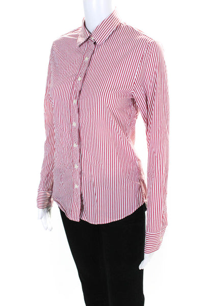 The Shirt Womens Striped Long Sleeve Casual Button Down Dress Shirt Red Size XS