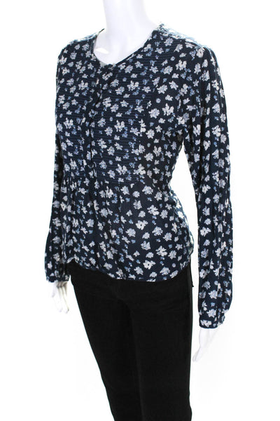 Roller Rabbit Womens Floral Long Sleeved Buttoned Pleated Blouse Navy Size M