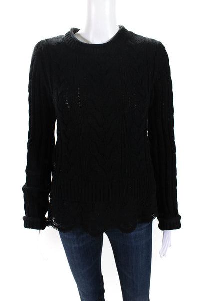 Love Sam Women's Cashmere Wool Lace Trim Crewneck Sweater Black Size XS
