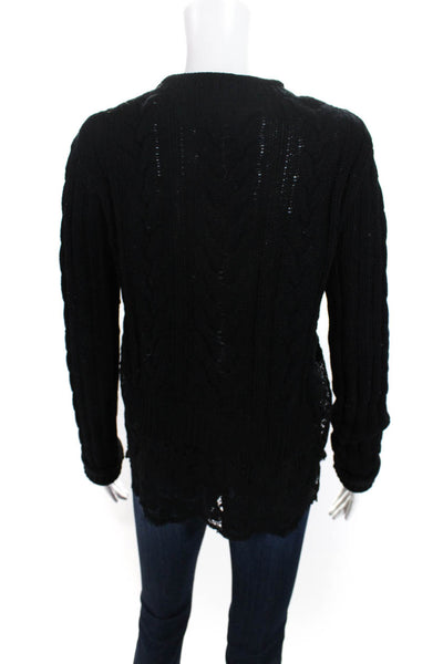 Love Sam Women's Cashmere Wool Lace Trim Crewneck Sweater Black Size XS