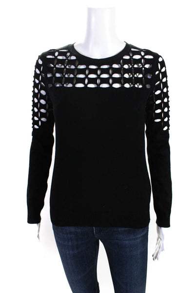 Milly Women's Cut Out Long Sleeve Crewneck Pullover Sweater Black Size P