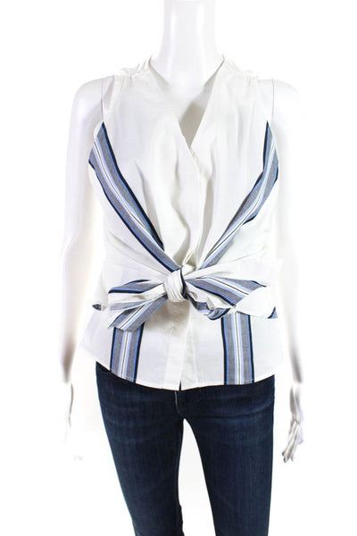 Derek Lam 10 Crosby Women's Sleeveless Tie Front Striped Blouse White Size 0