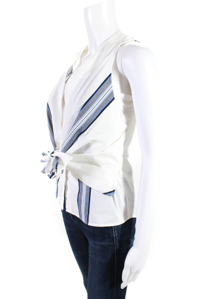 Derek Lam 10 Crosby Women's Sleeveless Tie Front Striped Blouse White Size 0