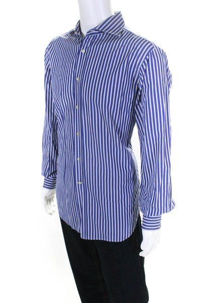 Etro Milano Mens Striped Long Sleeved Button Down Shirts Blue White Size 42