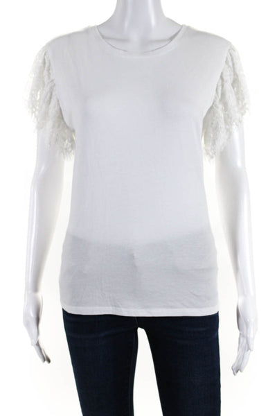 Generation Love Womens Lace Flutter Sleeve Crew Neck Top Tee Shirt White Large
