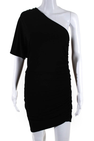 Moda International Womens One Shoulder Ruched Mini Sheath Dress Black Size Small