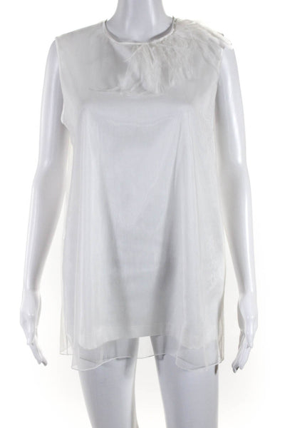 Fabiana Filippi Womens Feather Sleeveless Tulle Shift Dress White Size Large