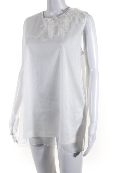 Fabiana Filippi Womens Feather Sleeveless Tulle Shift Dress White Size Large