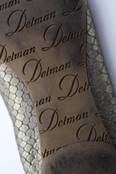 Delman Womens Embossed Leather Slide On Ballet Flats Gold Metallic Size 7