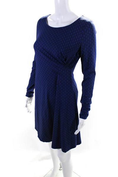 Ellie Kai Womens Purple Printed Crew Neck Long Sleeve Shift Dress Size 4