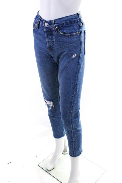 Levi's Womens Blue Cotton Ripped Mid-Rise Straight Leg Jeans Size 24