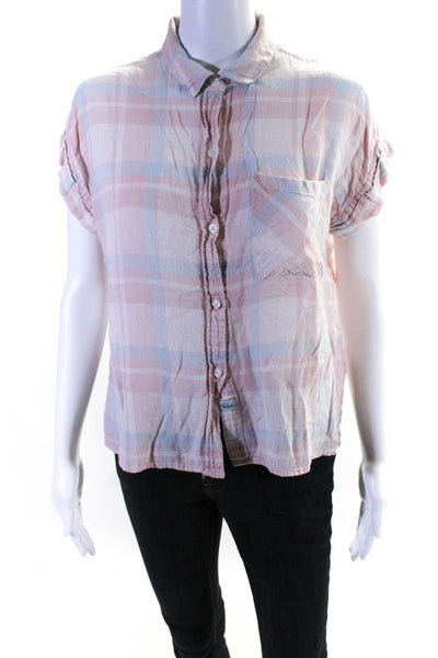 Rails Womens Plaid Button Down Short Sleeve Cropped Shirt Pink Size Small