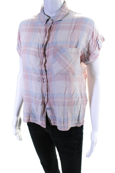 Rails Womens Plaid Button Down Short Sleeve Cropped Shirt Pink Size Small