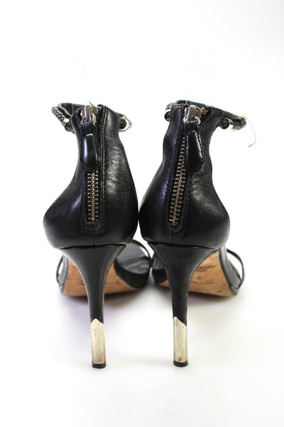 Rachel Roy Womens Leather Ankle Strap Sandal Heels Black Gold Size 5
