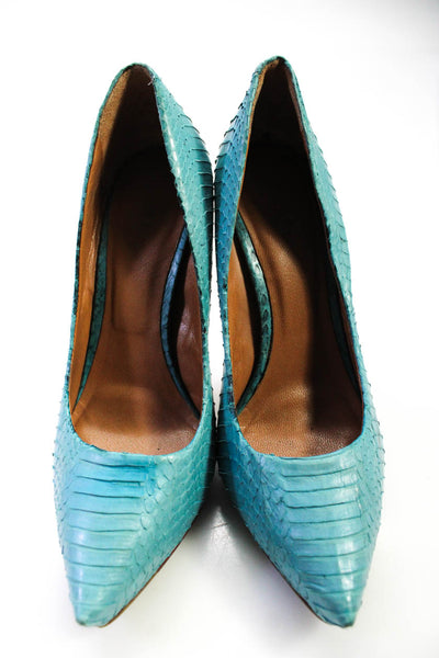 Rachel Roy Womens Leather Snakeskin Print Pointed Toe Pumps Blue Size 5