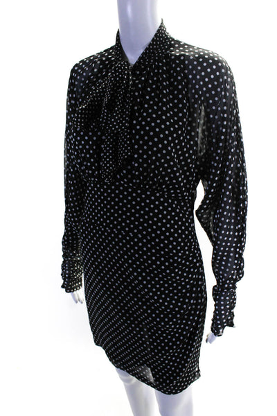 Joie Women's V-Neck Long Sleeves A-Line Mini Black  Polka Dot Dress Size 4