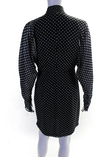 Joie Women's V-Neck Long Sleeves A-Line Mini Black  Polka Dot Dress Size 4