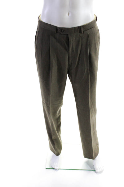 Salvatore Ferragamo Mens Wool Pleated Buttoned Straight Pants Brown Size EUR50