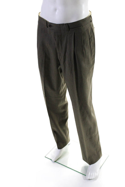 Salvatore Ferragamo Mens Wool Pleated Buttoned Straight Pants Brown Size EUR50