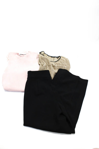 Zara Womens Pants Pink Ruffle Long Sleeve Sweater Top Size M S Lot 3