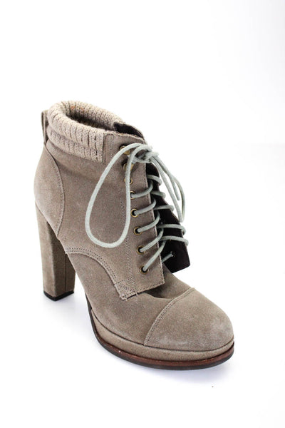 DV Dolce Vita Womens Taupe Suede Platform High Heels Ankle Boots Shoes Size 6