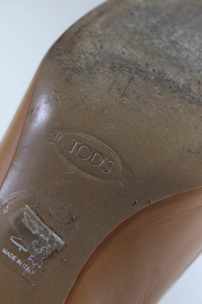 Tods Womens Brown Leather Bow Front Detail Slip On Kitten Heel Shoes Size 6