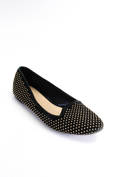 Loeffler Randall Womens Black Suede Studded Slip On Flat Loafer Shoes Size 7.5
