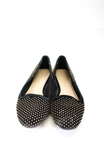 Loeffler Randall Womens Black Suede Studded Slip On Flat Loafer Shoes Size 7.5