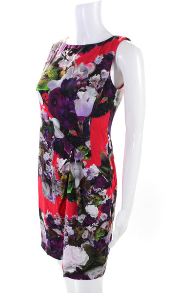 Nanette Lepore Womens Floral Pleated Sleeveless Pencil Dress Red Purple Size 2