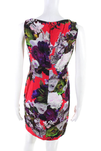 Nanette Lepore Womens Floral Pleated Sleeveless Pencil Dress Red Purple Size 2