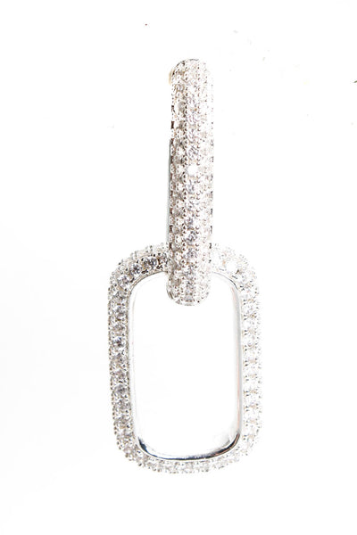 Designer Womens Silver Tone Crystal Asymmetric Dangle Hoop Earrings