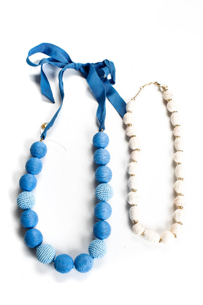 J Crew Women's Wrapped Beads Chunky Necklaces White Blue Lot 2